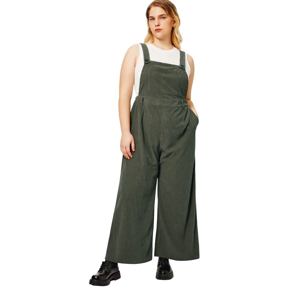 Cider Corduroy Overalls Women XS Green Wide Leg Bib Pocket Dungarees Retro Boho - Picture 1 of 9